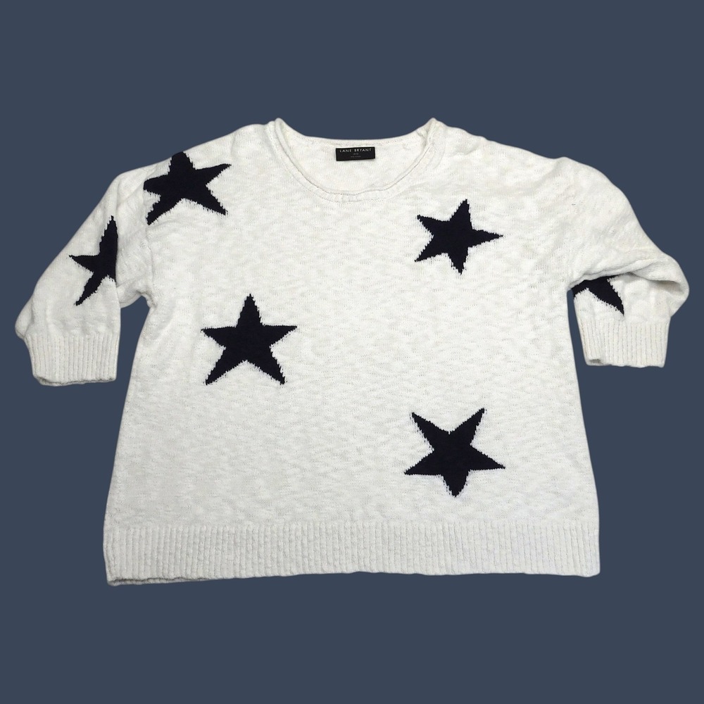 Lane Bryant XL Navy‎ White Star Knit Pullover Sweater